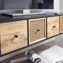 Hängendes TV Board aus Holz & Wiener Geflecht - Leiria^Wohnen Hot