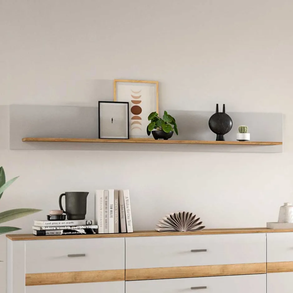 Wohnen Hängeregal in Lichtgrau und Eiche Dekor - Jannios