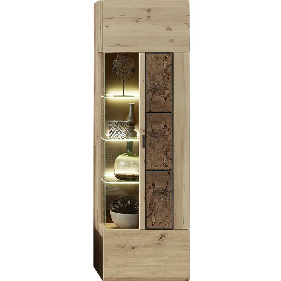 Wohnen Hängevitrine in Wildeiche Holzoptik - Iniaco