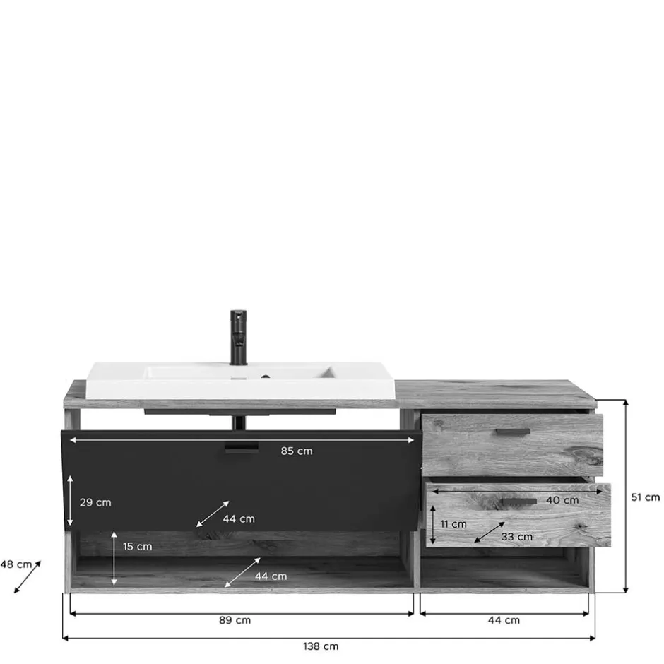 Wohnen Hänge-Waschbeckenschrank mit Aufsatzbecken - Steikun