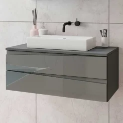 Hänge-Waschtisch in Anthrazit mit Hochglanz Front - Hatai^Wohnen Discount