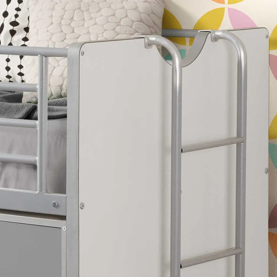 Kinder Wohnen Hochbett Boro in Weiß-Grau