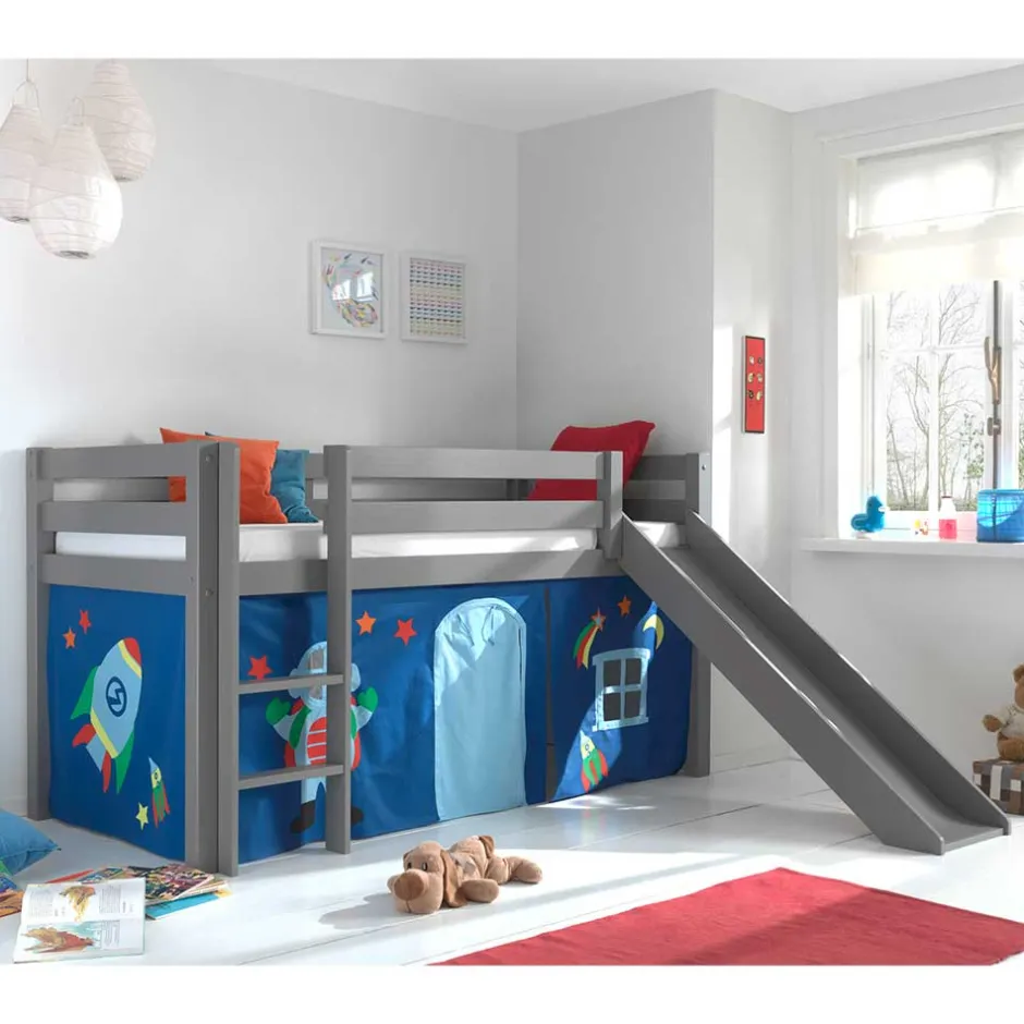 Kinder Wohnen Hochbett mit Rutsche & Vorhang Weltall - Melanie