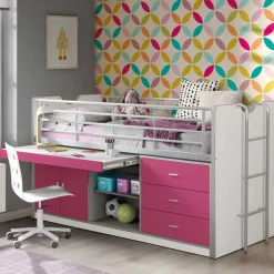 Hochbett Nina in Weiß-Pink^Wohnen Outlet