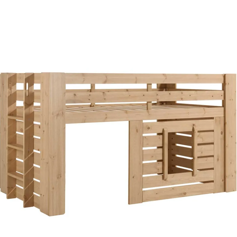 Hochbett Spielhütte aus Kiefer Massivholz - Nikolav^Wohnen Clearance