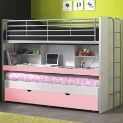 Kinder Wohnen Hochbett Trio in Weiß-Rosa