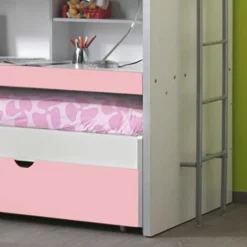 Kinder Wohnen Hochbett Trio in Weiß-Rosa