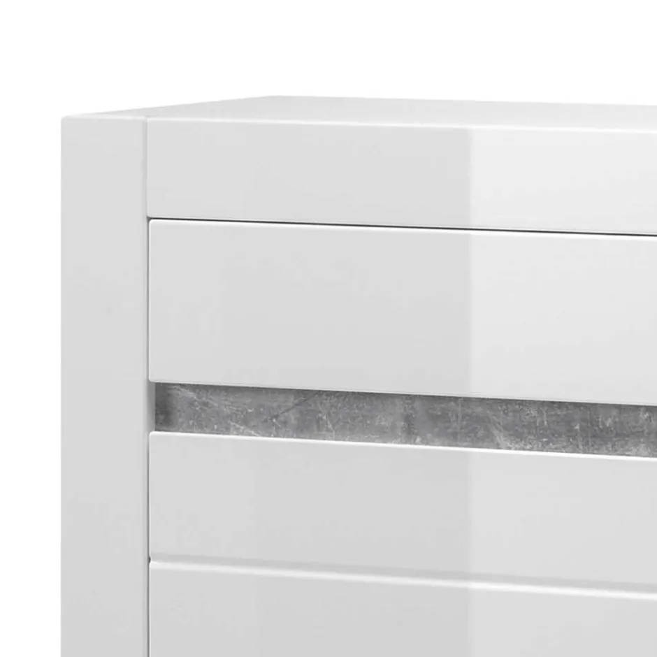 Wohnen Hochglanz Highboard in Weiß Mextra mit Absetzung in Beton Optik