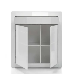 Wohnen Hochglanz Highboard in Weiß Mextra mit Absetzung in Beton Optik