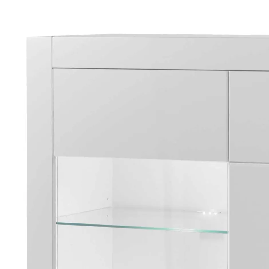 Wohnen Hochglanz Highboard in Weiß mit Glas Yulis 3-türig