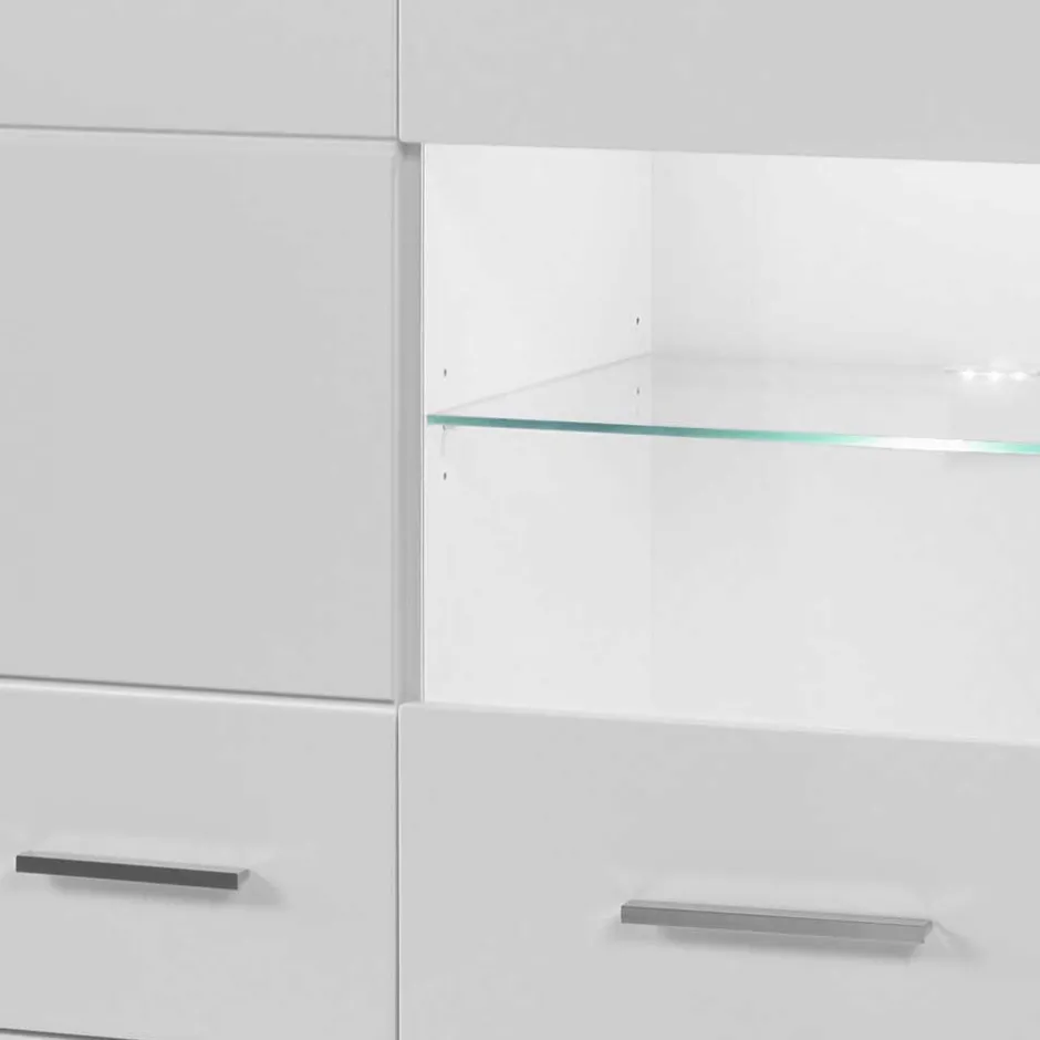 Wohnen Hochglanz Highboard in Weiß mit Glas Yulis 3-türig