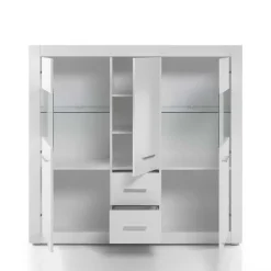 Wohnen Hochglanz Highboard in Weiß mit Glas Yulis 3-türig