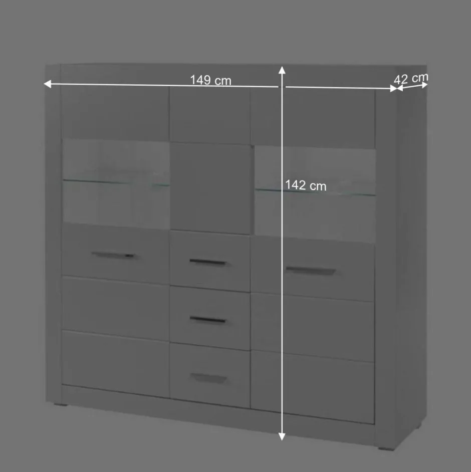 Wohnen Hochglanz Highboard in Weiß mit Glas Yulis 3-türig