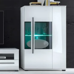 Hochglanz Highboard Jetongos in Weiß Glas^Wohnen Discount
