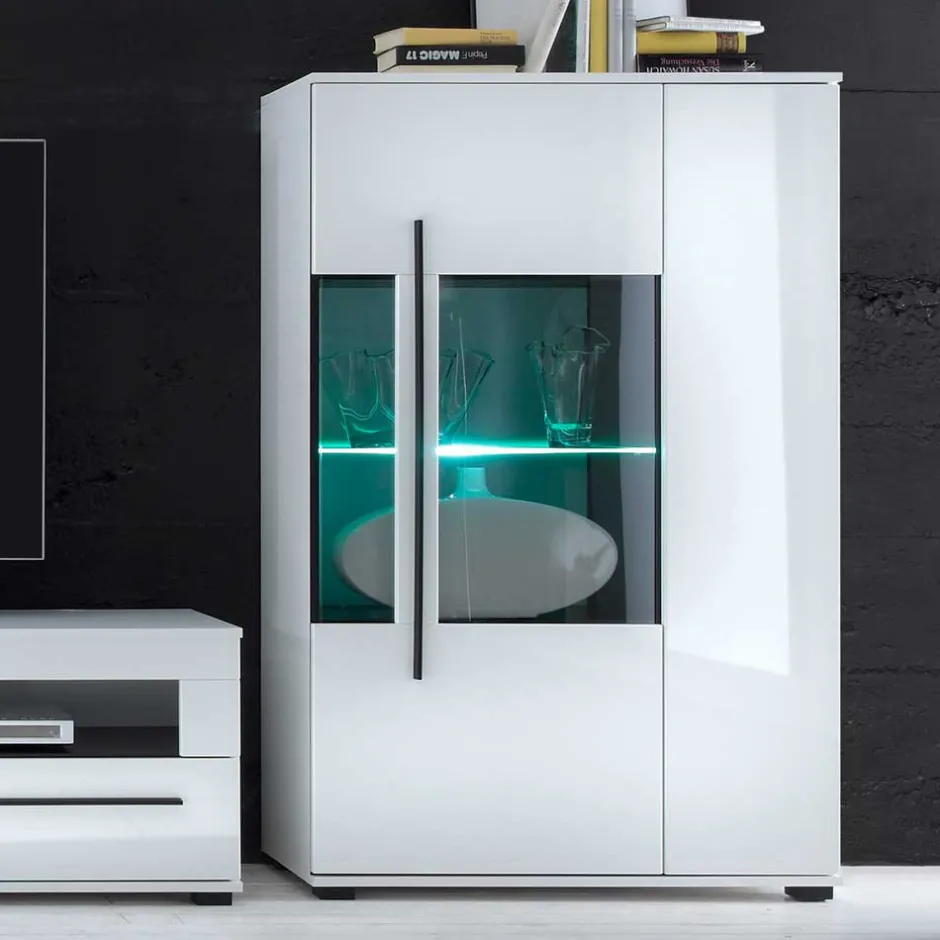 Hochglanz Highboard Jetongos in Weiß Glas^Wohnen Discount