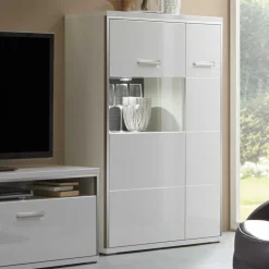 Wohnen Hochglanz Highboard Tacroma in Weiß Glas