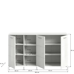 Wohnen Hochglanz Kommode in Weiß mit drei Türen - Rugova