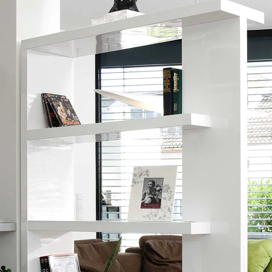 Wohnen Hochglanz Raumteiler Design Regal in Weiß - Jasmon