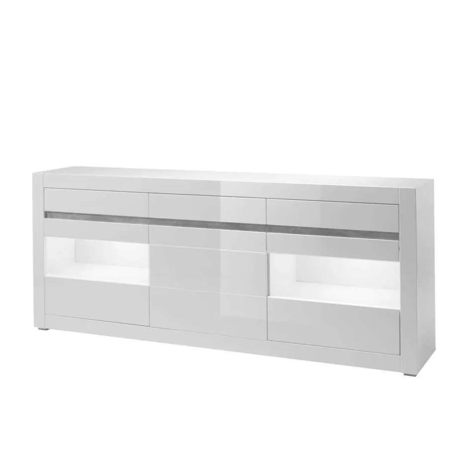 Hochglanz Sideboard in Weiß mit 2 Glaseinsätzen Mextra & Beton Dekor^Wohnen Best