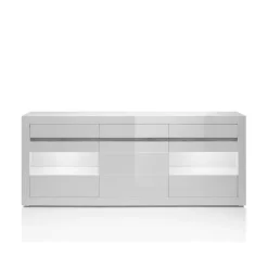 Hochglanz Sideboard in Weiß mit 2 Glaseinsätzen Mextra & Beton Dekor^Wohnen Best