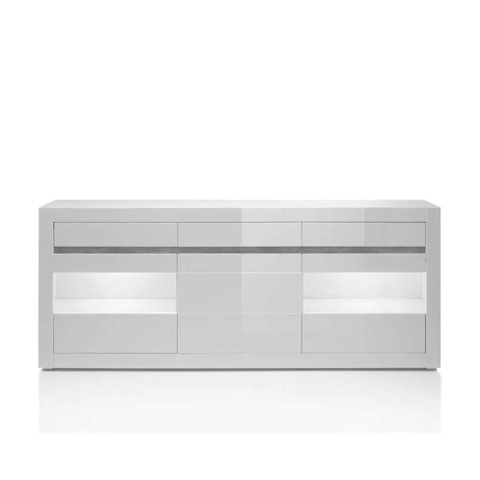 Hochglanz Sideboard in Weiß mit 2 Glaseinsätzen Mextra & Beton Dekor^Wohnen Best