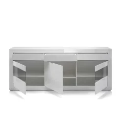Hochglanz Sideboard in Weiß mit 2 Glaseinsätzen Mextra & Beton Dekor^Wohnen Best
