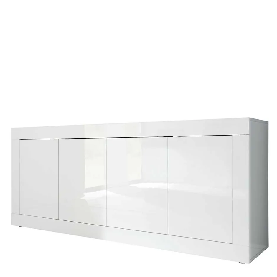 Wohnen Hochglanz Sideboard in Weiß 4-türig - Sogno