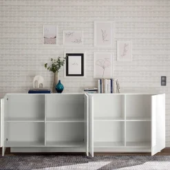 Wohnen Hochglanz Sideboard mit 4 Türen in Weiß - Kerym