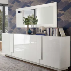 Wohnen Hochglanz Sideboard mit 4 Türen in Weiß - Kerym
