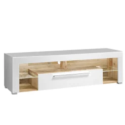 Wohnen Hochglanz TV Board in Weiß & Holz Antik - Wouty