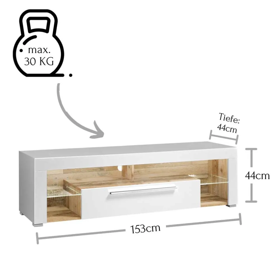 Wohnen Hochglanz TV Board in Weiß & Holz Antik - Wouty