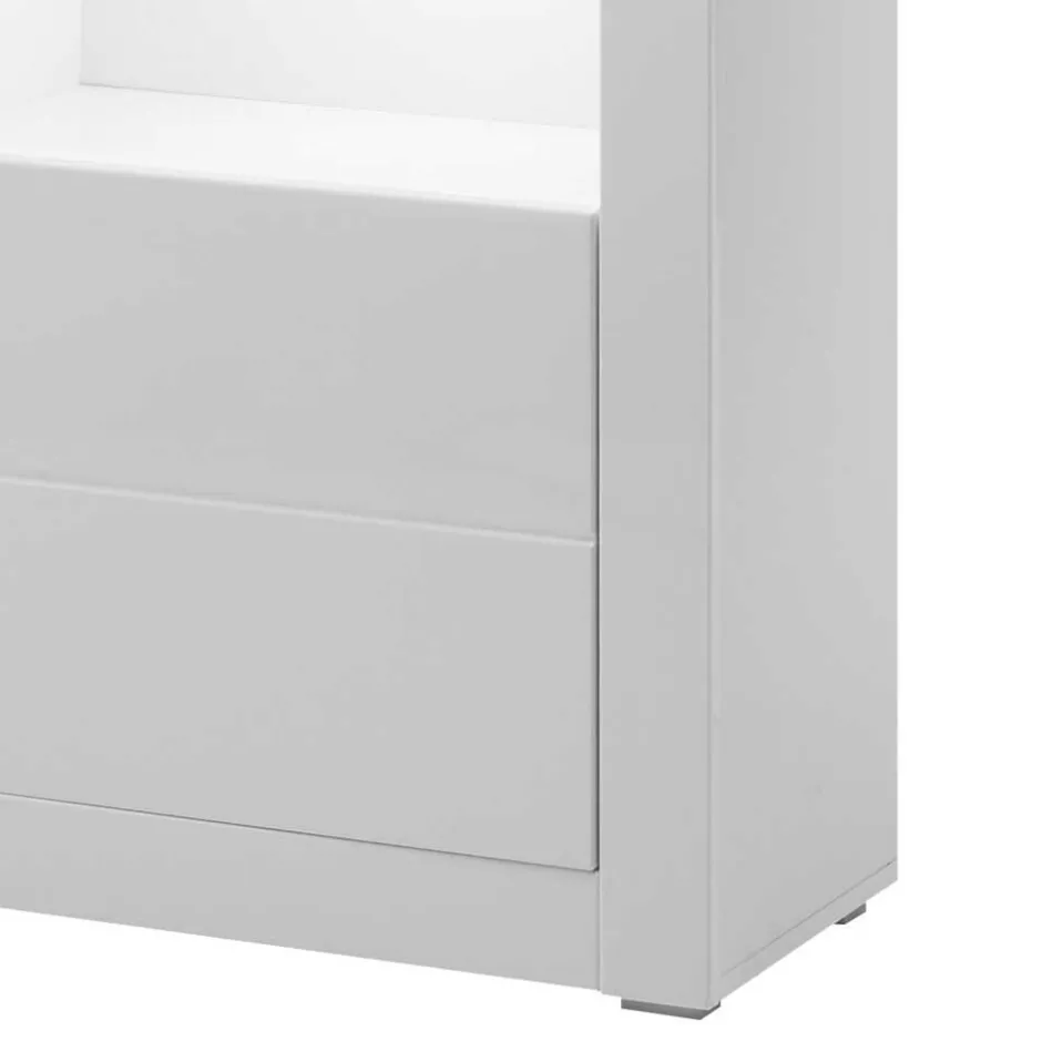 Wohnen Hochglanz Vitrine in Weiß mit Beton Dekor Mextra 2-türig