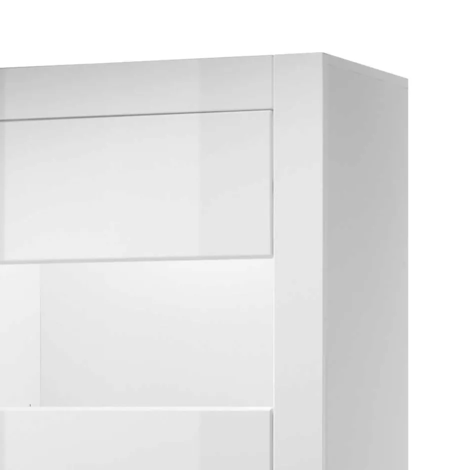 Wohnen Hochglanz Vitrine in Weiß mit Beton Dekor Mextra 2-türig