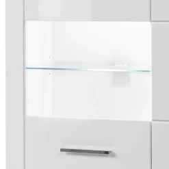 Wohnen Hochglanz Vitrine in Weiß 3-türig Yulis mit Glaseinsatz