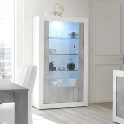 Wohnen Hochglanz Vitrinenschrank in Weiß lackiert - Niris