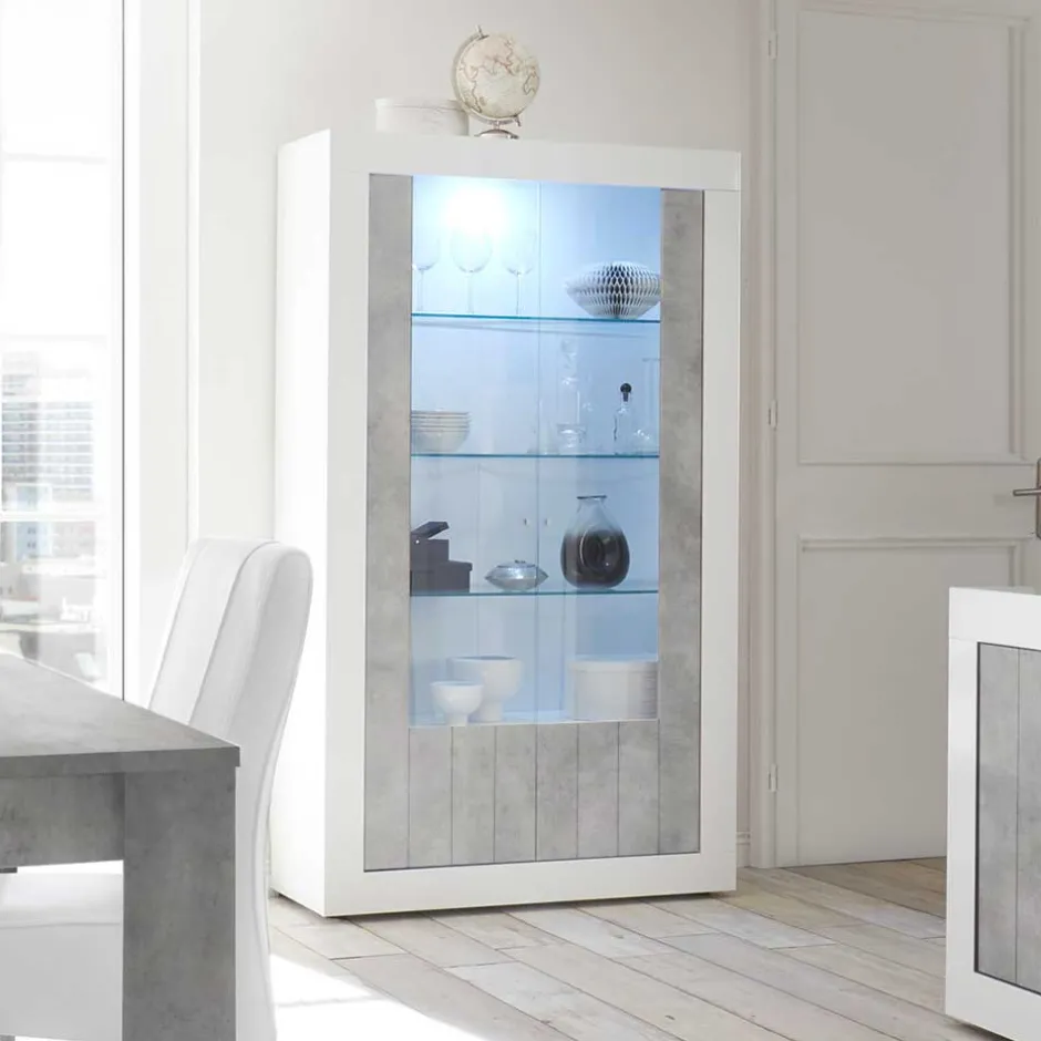 Wohnen Hochglanz Vitrinenschrank in Weiß lackiert - Niris