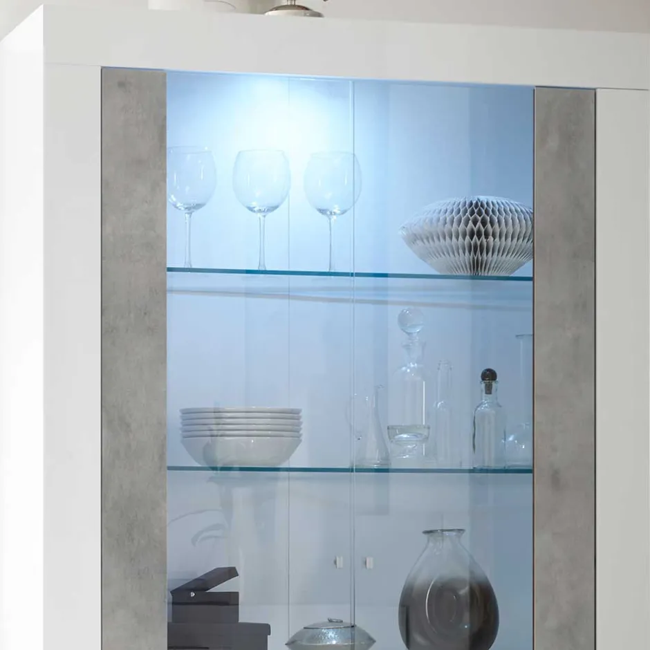 Wohnen Hochglanz Vitrinenschrank in Weiß lackiert - Niris