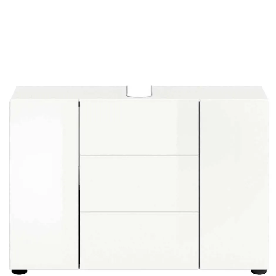 Wohnen Hochglanz Waschbeckenschrank in Weiß foliert - Vitablos