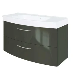 Wohnen Hochglanz Waschplatz in Dunkelgrau mit Schubladen Mladen inkl. Becken