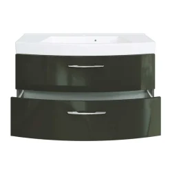 Wohnen Hochglanz Waschplatz in Dunkelgrau mit Schubladen Mladen inkl. Becken