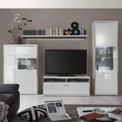 Hochglanz Wohnwand Tacroma in Weiß (vierteilig)^Wohnen Discount