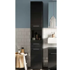 Hochglänzender Bad Hochschrank in Schwarz - Culina^Wohnen New