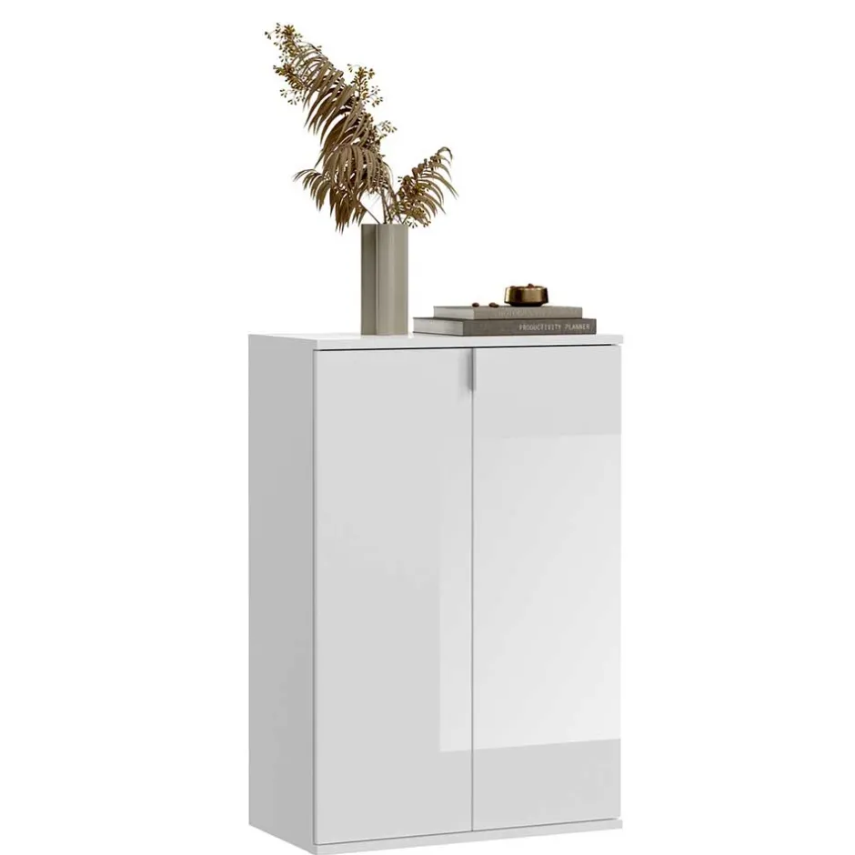 Wohnen Hochglänzender Schuhschrank in Weiß - Ejulia