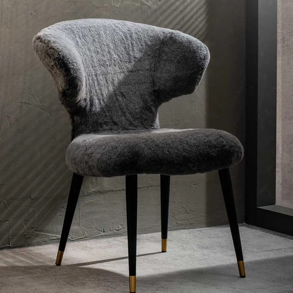 Hochwertiger Design Stuhl aus Kunstfell in Grau - Zarodrana^Wohnen Hot