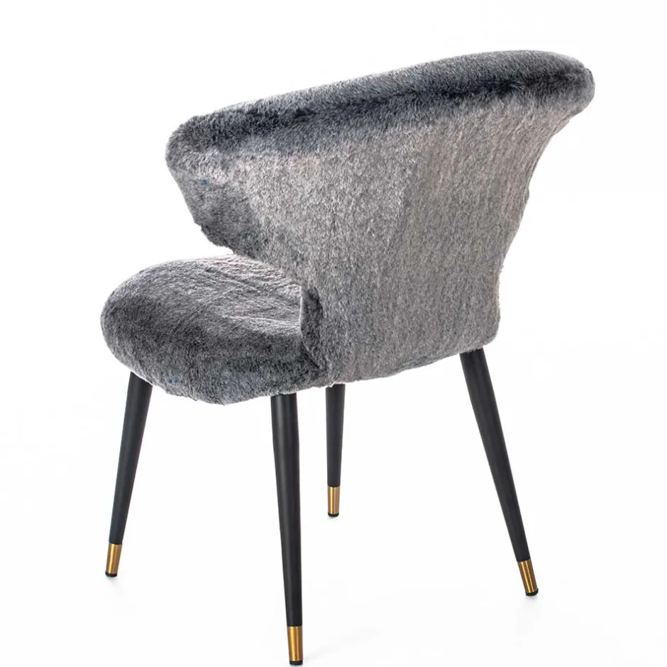 Hochwertiger Design Stuhl aus Kunstfell in Grau - Zarodrana^Wohnen Hot