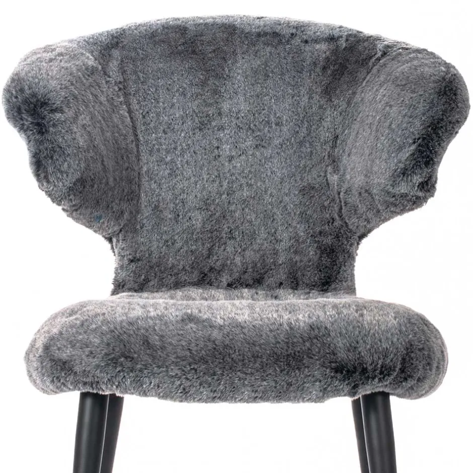 Hochwertiger Design Stuhl aus Kunstfell in Grau - Zarodrana^Wohnen Hot