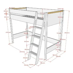 Kinder Wohnen Hochwertiges Hochbett mit Schrank - Rikardio (dreiteilig)