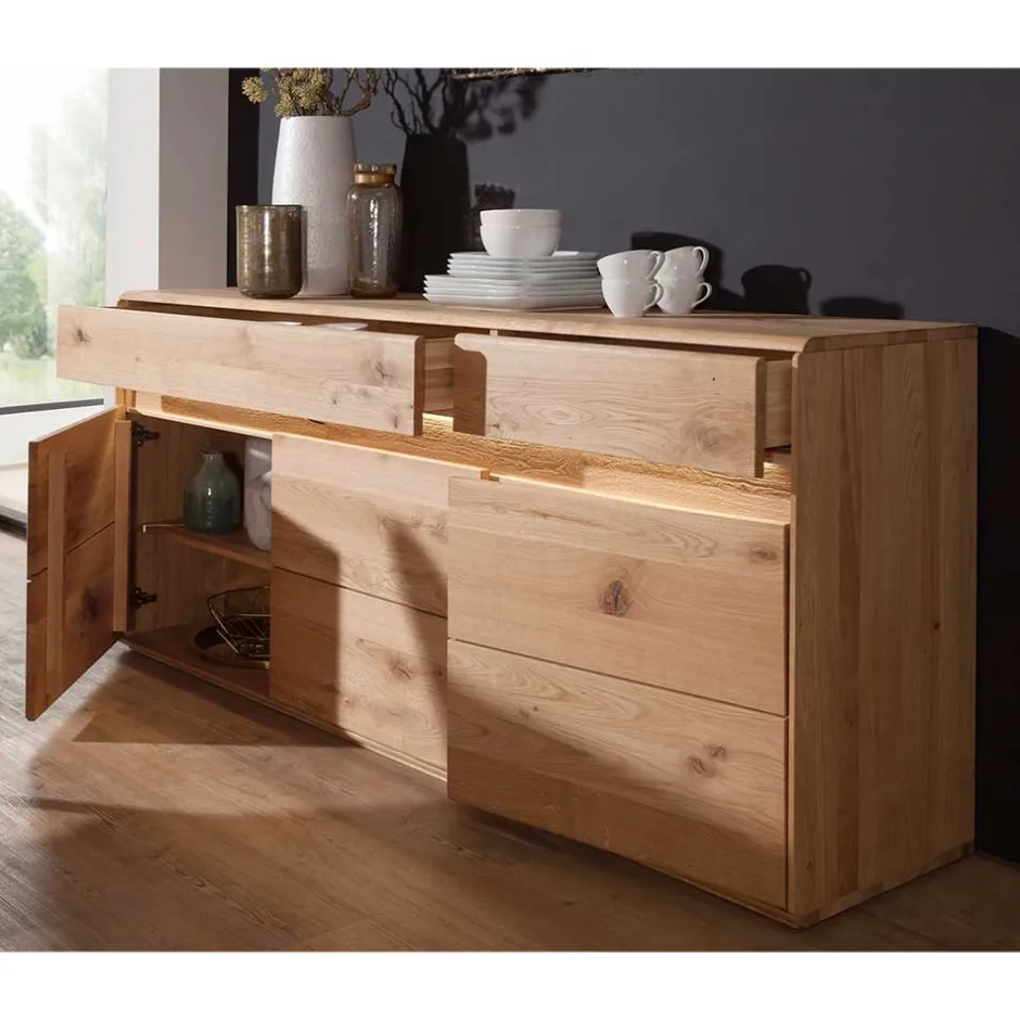 Wohnen Hochwertiges Wildeiche Sideboard 184x86x44 cm - Acmida