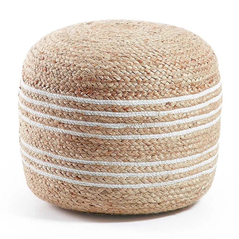 Wohnen Hocker aus Jute Geflecht in Natur & Weiß - Bondio