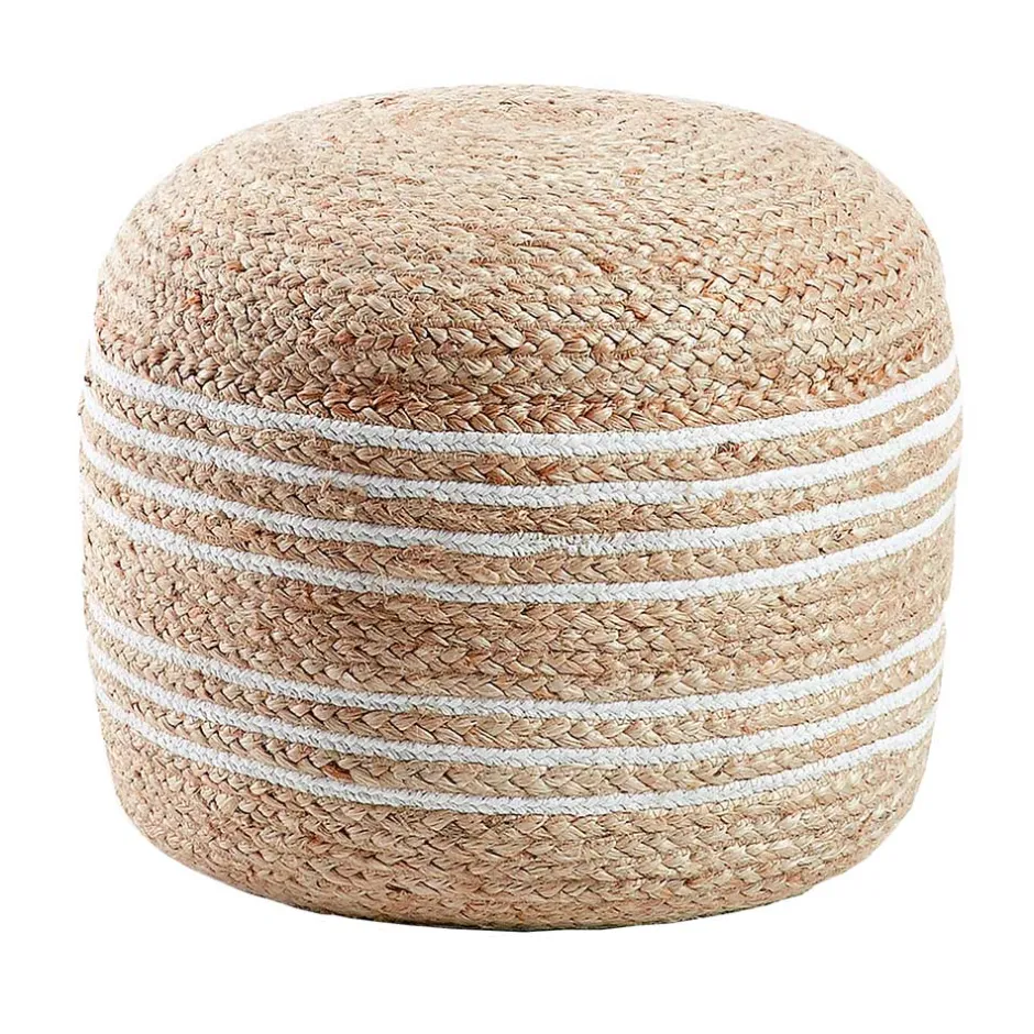 Wohnen Hocker aus Jute Geflecht in Natur & Weiß - Bondio